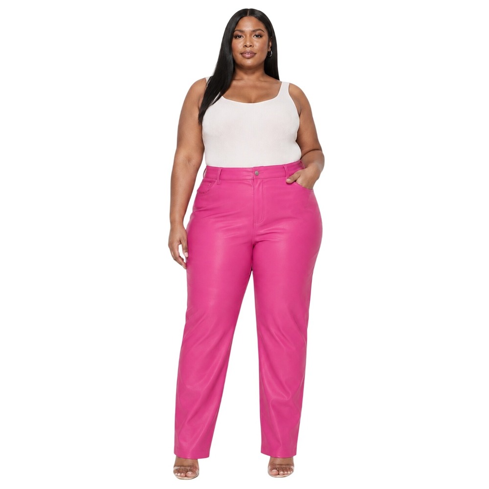 Judy Blue Hot Pink Faux Leather Tummy Control Straight Leg Pants 14W